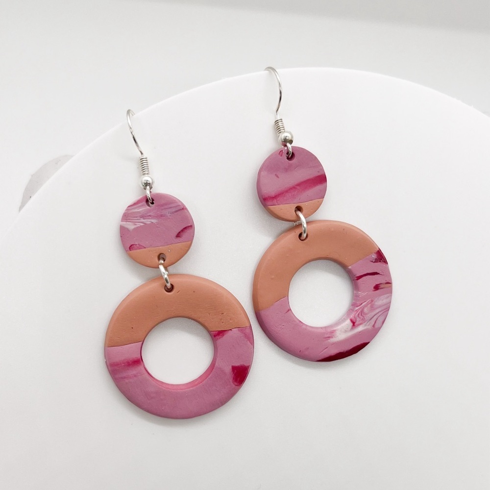 Pink Marble with Cream Danglers